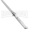SKM 13" White Pearlex Italian Stiletto Automatic Knife - Flat Grind 2 SKM 13" White Pearlex Italian Stiletto Automatic Knife - Flat Grind -Grindworx 13 white pearlex flat large