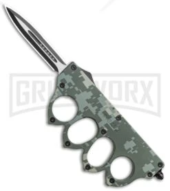 Atomic 1918 Green Digital Camo OTF Automatic Knuckle Knife - Dagger Two-Tone