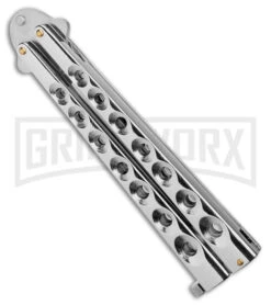 Kriss Blade Silver Butterfly Balisong Knife - Satin Plain -Grindworx 9in Silver Butterfly Kriss Blade Satin GX 2609 jr spine large