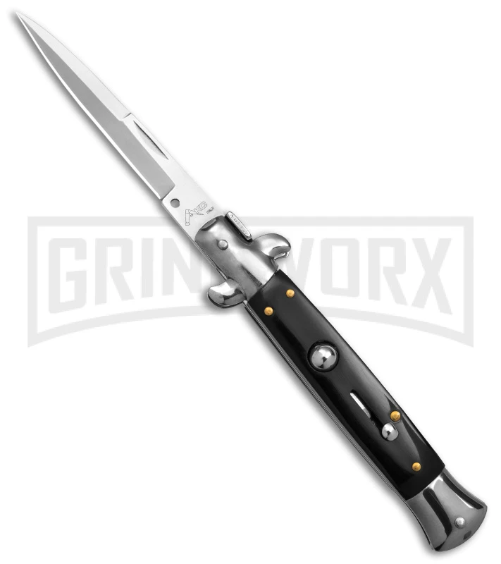 9" Anomaly Stiletto Black Pearlex Automatic Knife - Satin Bayo 3 9" Anomaly Stiletto Black Pearlex Automatic Knife - Satin Bayo