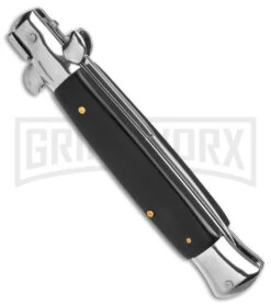 9" Anomaly Stiletto Black Pearlex Automatic Knife - Satin Bayo 8 9" Anomaly Stiletto Black Pearlex Automatic Knife - Satin Bayo -Grindworx 9in anomaly stiletto black pearlex ak satin bayo gx 4255 td side large