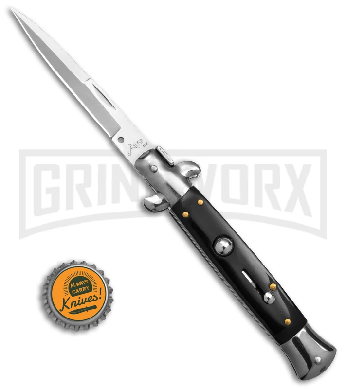 9" Anomaly Stiletto Black Pearlex Automatic Knife - Satin Bayo 6 9" Anomaly Stiletto Black Pearlex Automatic Knife - Satin Bayo - Image 4