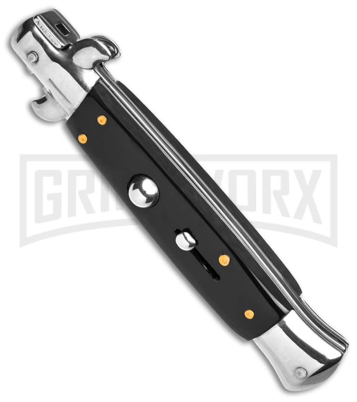 9" Anomaly Stiletto Black Pearlex Automatic Knife - Satin Bayo 4 9" Anomaly Stiletto Black Pearlex Automatic Knife - Satin Bayo - Image 2