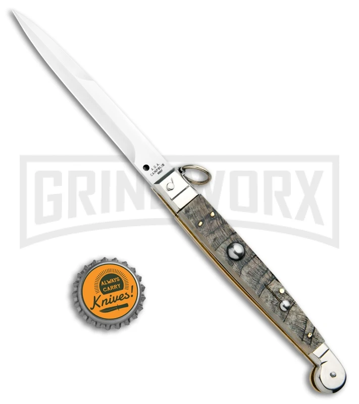 A.G.A. Campolin 9" Ram Horn Sicilian Ring Pull Automatic Knife - Bayonet 6 A.G.A. Campolin 9" Ram Horn Sicilian Ring Pull Automatic Knife - Bayonet - Image 4