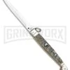 A.G.A. Campolin 9" Ram Horn Sicilian Ring Pull Automatic Knife - Bayonet 1 A.G.A. Campolin 9" Ram Horn Sicilian Ring Pull Automatic Knife - Bayonet -Grindworx AGA Camplin 9in Sicilian Ring Pull Auto Ram Horn Satin Bayo BHQ 100997 jr large