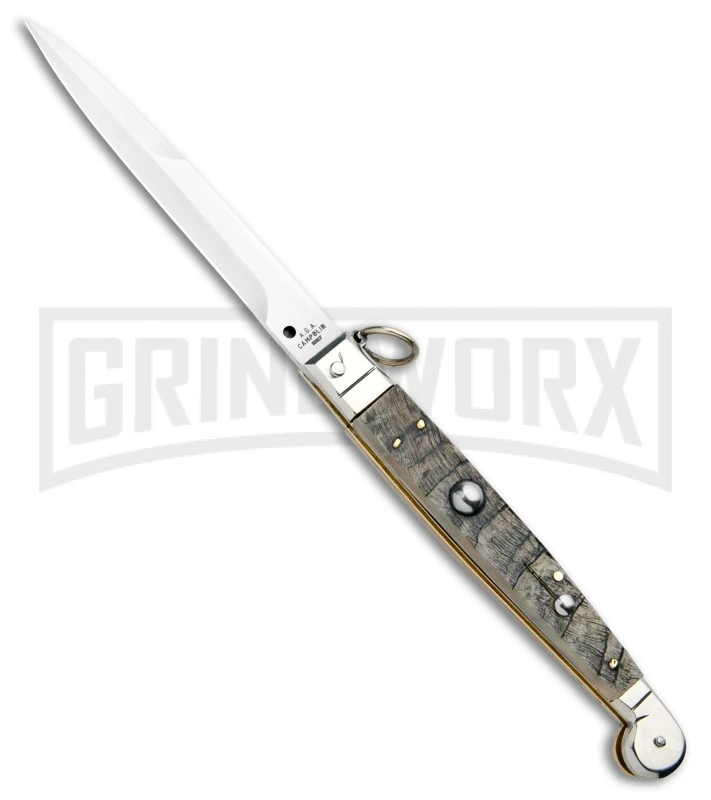 A.G.A. Campolin 9" Ram Horn Sicilian Ring Pull Automatic Knife - Bayonet 3 A.G.A. Campolin 9" Ram Horn Sicilian Ring Pull Automatic Knife - Bayonet