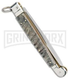 A.G.A. Campolin 9" Ram Horn Sicilian Ring Pull Automatic Knife - Bayonet 8 A.G.A. Campolin 9" Ram Horn Sicilian Ring Pull Automatic Knife - Bayonet -Grindworx AGA Camplin 9in Sicilian Ring Pull Auto Ram Horn Satin Bayo BHQ 100997 jr side large