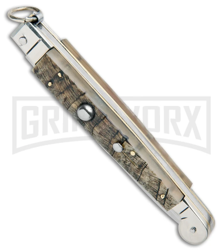 A.G.A. Campolin 9" Ram Horn Sicilian Ring Pull Automatic Knife - Bayonet 4 A.G.A. Campolin 9" Ram Horn Sicilian Ring Pull Automatic Knife - Bayonet - Image 2