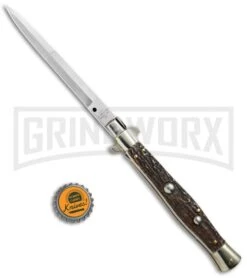 AGA Campolin 11" Italian Picklock Stag Horn Automatic Knife - Bayonet 2018 11 AGA Campolin 11" Italian Picklock Stag Horn Automatic Knife - Bayonet 2018 -Grindworx AGA Campolin 11in picklock Stilletto Stag Horn BHQ 67468 jr bottlecap 2 large