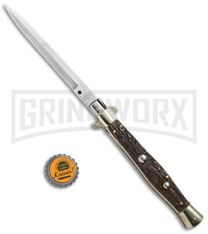 AGA Campolin 11" Italian Picklock Stag Horn Automatic Knife - Bayonet 2018 7 AGA Campolin 11" Italian Picklock Stag Horn Automatic Knife - Bayonet 2018 - Image 5