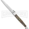 A.G.A. Campolin 16" Ram Horn Sicilian Ring Pull Automatic Knife - Bayonet -Grindworx AGA Campolin 16in Sicilian Ring Pull Auto Ram Horn Satin Bayo BHQ 87416 er large