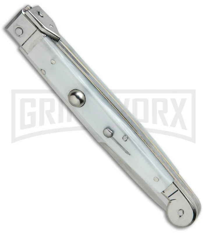 A.G.A. Campolin 9" Sicilian White Pearlex Picklock Automatic Knife - Bayonet 4 A.G.A. Campolin 9" Sicilian White Pearlex Picklock Automatic Knife - Bayonet - Image 2