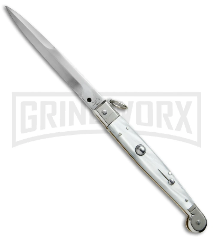 A.G.A. Campolin 9" Sicilian Ring Pull White Pearlex Automatic Knife - Bayonet 4 A.G.A. Campolin 9" Sicilian Ring Pull White Pearlex Automatic Knife - Bayonet - Image 2