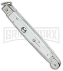 A.G.A. Campolin 9" Sicilian Ring Pull White Pearlex Automatic Knife - Bayonet 9 A.G.A. Campolin 9" Sicilian Ring Pull White Pearlex Automatic Knife - Bayonet -Grindworx AGA Campolin 9in Sicilian White Pearlex Ring Pull Bayo BP 19445 jr spine large