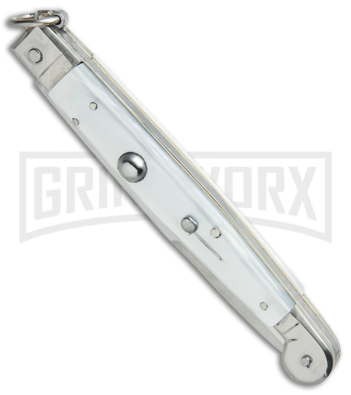 A.G.A. Campolin 9" Sicilian Ring Pull White Pearlex Automatic Knife - Bayonet 5 A.G.A. Campolin 9" Sicilian Ring Pull White Pearlex Automatic Knife - Bayonet - Image 3
