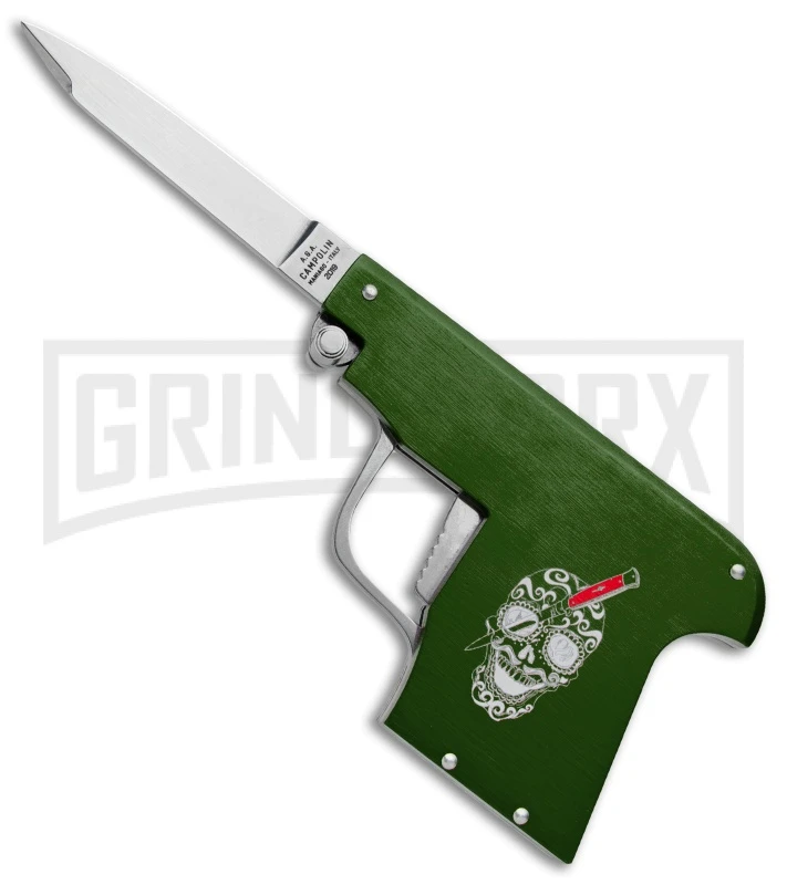 AGA Campolin Green Automatic Gun Knife - Satin Plain 3 AGA Campolin Green Automatic Gun Knife - Satin Plain