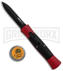 AKC 007 Concord Red/Black OTF Automatic Knife - Dagger Black -Grindworx AKC 007 Concord OTF Red Black Dagger GX 30497 jr bottlecap large