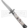 AKC Italian Stiletto Swinguard White Pearlex Automatic Knife - Polish Plain 2 AKC Italian Stiletto Swinguard White Pearlex Automatic Knife - Polish Plain -Grindworx AKC 10in Italian Stiletto Swinguard White Pearlex Automatic Knife Polish Plain GX 41442 hd large