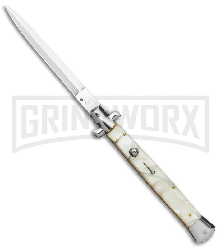 AKC 13" White Pearlex Automatic Dagger Stiletto Knife (Satin Plain) 3 AKC 13" White Pearlex Automatic Dagger Stiletto Knife (Satin Plain)