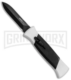 AKC 777 Blackfinger Tactical White/Blk OTF Automatic Knife - Dagger Black Plain