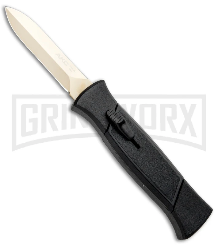 AKC 777 Blackfinger Black OTF Automatic Knife - Dagger Gold Plain 3 AKC 777 Blackfinger Black OTF Automatic Knife - Dagger Gold Plain