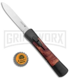 AKC Concord Briar Wood OTF Automatic Knife - Plain Satin Flat -Grindworx AKC Concord OTF Auto Briar Wood Satin GX 37553 jr bottlecap large