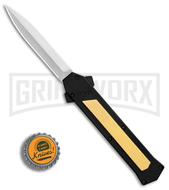 AKC F-16 Brass D/A OTF Automatic Knife - Dagger Satin Plain 6 AKC F-16 Brass D/A OTF Automatic Knife - Dagger Satin Plain - Image 4