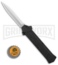 AKC F-16 Black D/A OTF Automatic Knife - Dagger Satin Plain -Grindworx AKC F 16 Black DA Dagger Satin Plain GX 30994 er bottlecap large