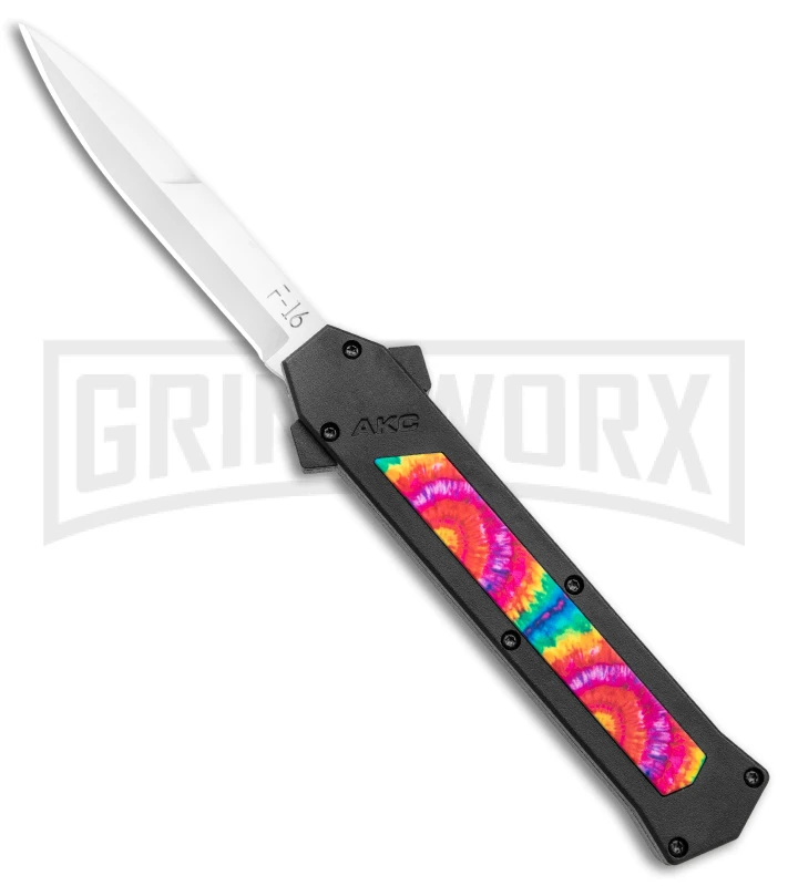 AKC F-16 Tie Dye D/A OTF Automatic Knife - Bayo Satin Plain 3 AKC F-16 Tie Dye D/A OTF Automatic Knife - Bayo Satin Plain