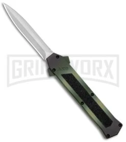 AKC F-16 Green Camo D/A OTF Automatic Knife - Dagger Satin Plain