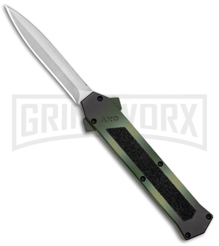 AKC F-16 Green Camo D/A OTF Automatic Knife - Dagger Satin Plain 3 AKC F-16 Green Camo D/A OTF Automatic Knife - Dagger Satin Plain