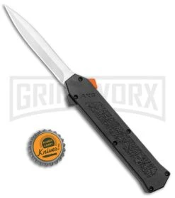 AKC F-16 Black D/A OTF Automatic Knife + Orange Button - Dagger Satin Plain 9 AKC F-16 Black D/A OTF Automatic Knife + Orange Button - Dagger Satin Plain -Grindworx AKC F 16 DA Dagger OTF Auto Black Orange Button Satin BHQ 98892 jr bottlecap large