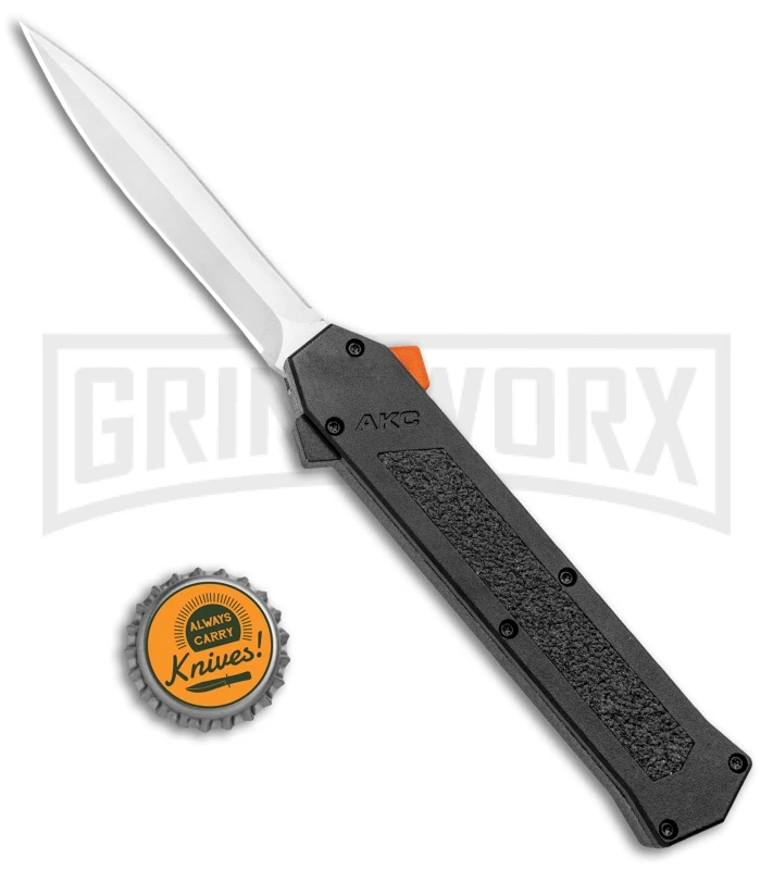AKC F-16 Black D/A OTF Automatic Knife + Orange Button - Dagger Satin Plain 6 AKC F-16 Black D/A OTF Automatic Knife + Orange Button - Dagger Satin Plain - Image 4
