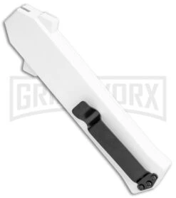 AKC F-16 White D/A OTF Automatic Knife - Dagger Two Tone Plain -Grindworx AKC F 16 DA Dagger OTF Auto White TT BHQ 114659 jr side large