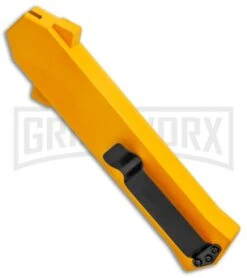 AKC F-16 Yellow D/A OTF Automatic Knife - Bayonet Satin Plain -Grindworx AKC F 16 Yellow DA OTF Auto Bayo Satin GX 37617 jr side large