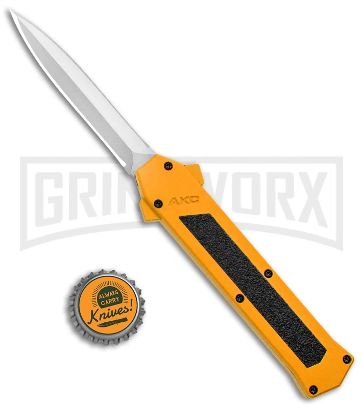 AKC F-16 Yellow D/A OTF Automatic Knife - Dagger Satin Plain 6 AKC F-16 Yellow D/A OTF Automatic Knife - Dagger Satin Plain - Image 4