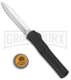 AKC F-20 Black D/A OTF Automatic Knife - Satin Dagger Plain -Grindworx AKC F 20 DA Dagger OTF Auto Black Satin BHQ 141074 jr bottlecap 2 large