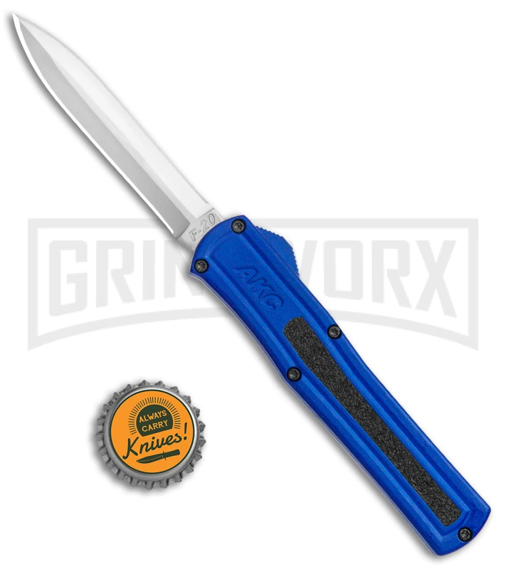 AKC F-20 Blue D/A OTF Automatic Dagger Knife - Satin Plain 6 AKC F-20 Blue D/A OTF Automatic Dagger Knife - Satin Plain - Image 4