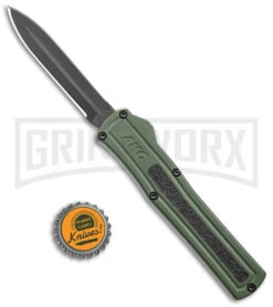 AKC F-20 OD GreenAluminum D/A OTF Automatic Knife - Dagger Black Plain -Grindworx AKC F 20 DA Dagger OTF Auto OD Green Black BHQ 146285 jr bottlecap large