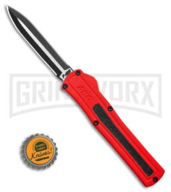 AKC F-20 D/A Dagger Dark Red Aluminum OTF Automatic Knife - Two Tone Plain -Grindworx AKC F20 DA Dagger OTF AK Red Alum 3in Two Tone BHQ 178590 td size large