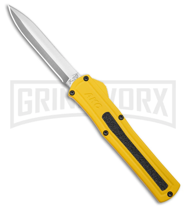 AKC F-20 D/A Dagger Yellow Aluminum OTF Automatic Knife - Satin Plain 3 AKC F-20 D/A Dagger Yellow Aluminum OTF Automatic Knife - Satin Plain