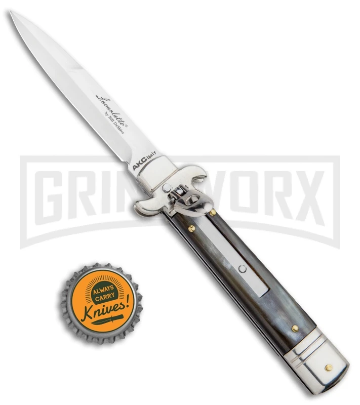 AKC 7.75" Leverletto Honey Horn Automatic Knife - Satin Bayonet 6 AKC 7.75" Leverletto Honey Horn Automatic Knife - Satin Bayonet - Image 4