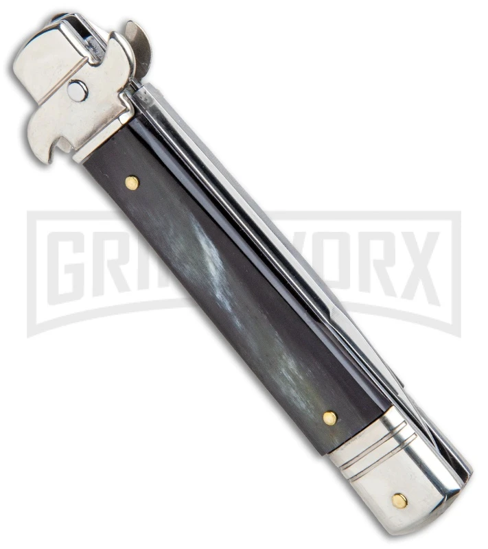 AKC 7.75" Leverletto Honey Horn Automatic Knife - Satin Bayonet 5 AKC 7.75" Leverletto Honey Horn Automatic Knife - Satin Bayonet - Image 3