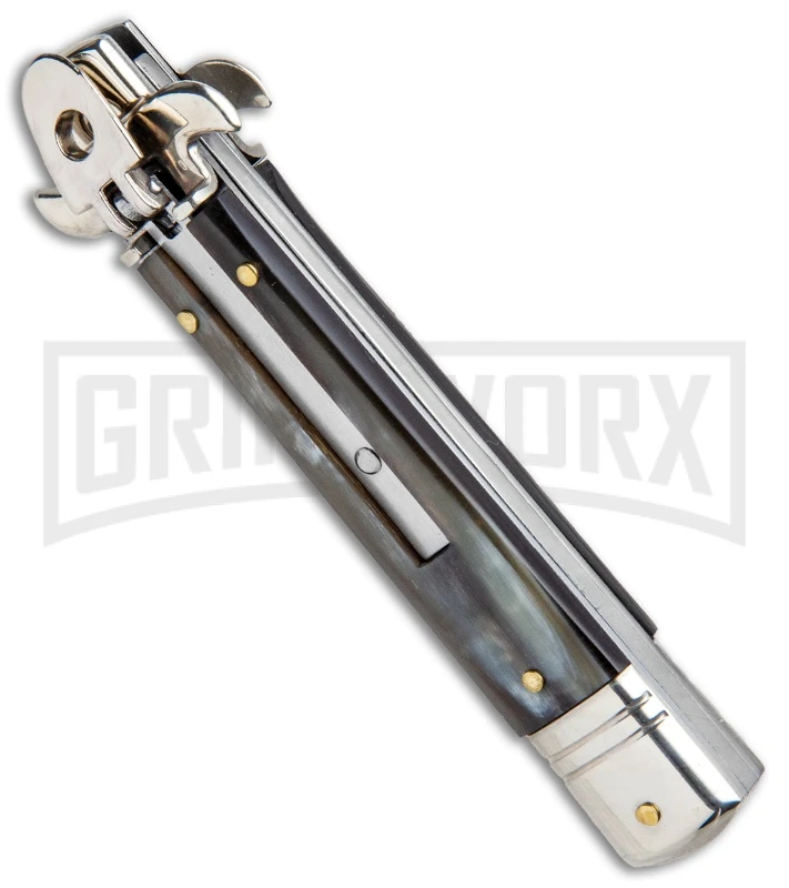 AKC 7.75" Leverletto Honey Horn Automatic Knife - Satin Bayonet 4 AKC 7.75" Leverletto Honey Horn Automatic Knife - Satin Bayonet - Image 2