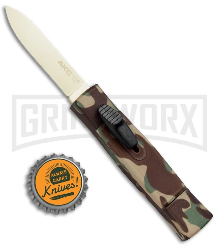 AKC Minion Concord Green Camo OTF Automatic Knife - Flat Gold Plain 6 AKC Minion Concord Green Camo OTF Automatic Knife - Flat Gold Plain - Image 4