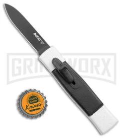 AKC Minion Concord White/Black OTF Automatic Knife - Flat Grind Black Plain 9 AKC Minion Concord White/Black OTF Automatic Knife - Flat Grind Black Plain -Grindworx AKC Minion Concord White Black OTF Auto Flat Grind Black Plain GX 14514 jr bottlecap large
