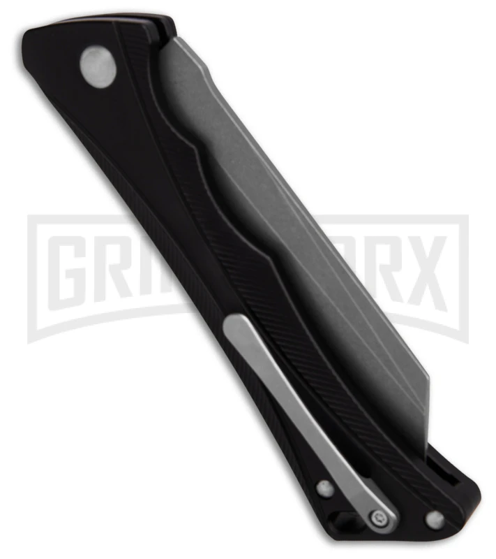 AKC Smarty Black Automatic Knife Reverse Tanto - Stonewash Plain 5 AKC Smarty Black Automatic Knife Reverse Tanto - Stonewash Plain - Image 3