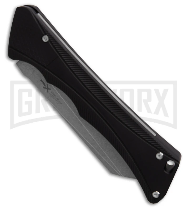 AKC Smarty Black Automatic Knife Reverse Tanto - Stonewash Plain 4 AKC Smarty Black Automatic Knife Reverse Tanto - Stonewash Plain - Image 2