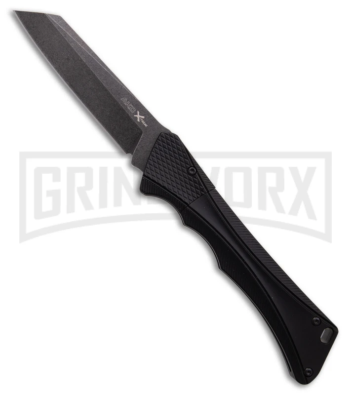AKC Smarty Black Automatic Knife Reverse Tanto - Black SW Plain 3 AKC Smarty Black Automatic Knife Reverse Tanto - Black SW Plain