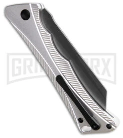 AKC Smarty Silver W/Black Bolster Automatic Knife Reverse Tanto - Black SW Plain 7 AKC Smarty Silver W/Black Bolster Automatic Knife Reverse Tanto - Black SW Plain -Grindworx AKC Smarty Automatic Knife Silver w Black Bolster 3.3in Black Stonewash BHQ 185812 hd side large